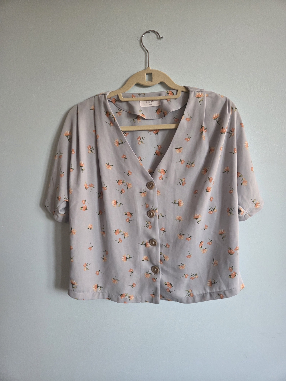 Elodie Light Blue Floral Button-Front V-Neck Blouse
